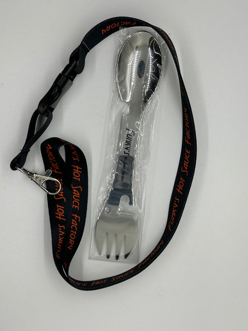 Funky's Hot Sauce Tasting spoon and lanyard